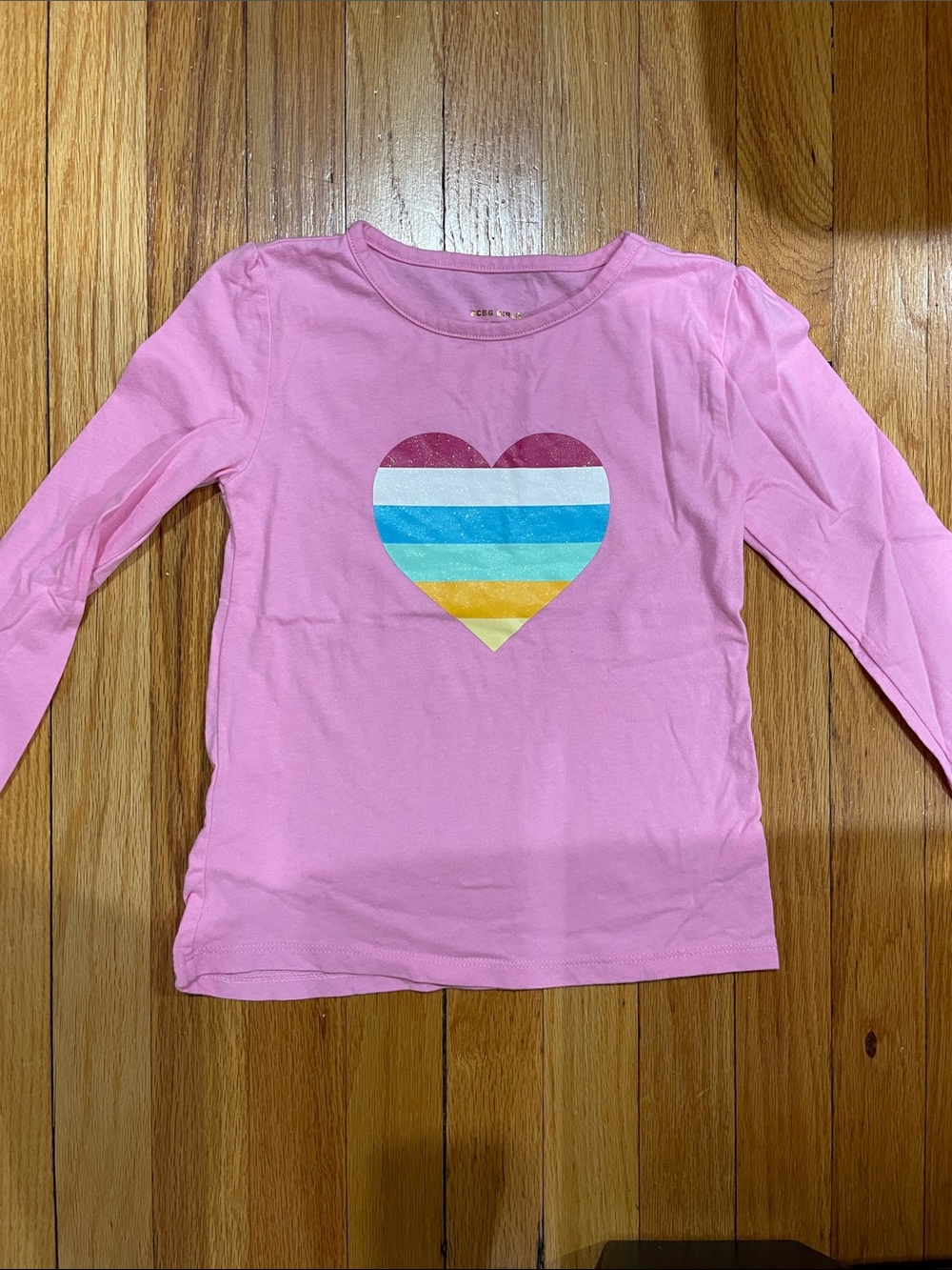 BCBGirls Pink Long Sleeve Tee with Striped Heart Graphic - Picture 1 of 1